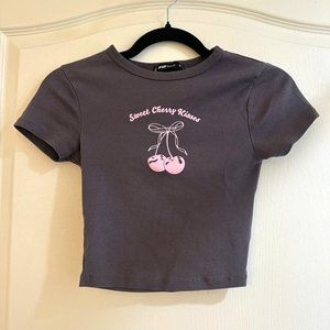 Grey Baby Tee w/ Pink Graphic